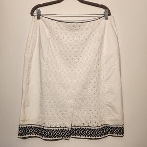 Adrianna Papell Women's Pencil Skirt Sz 14 White Eyelet Black Accent 100% Cotton